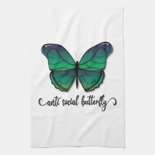 Anti Social Green Butterfly Tea Towel