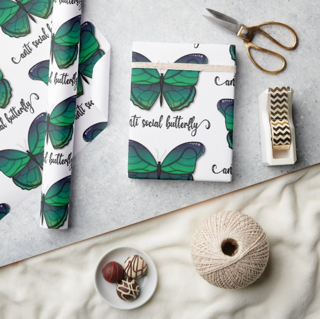 Anti Social Green Butterfly Wrapping Paper (Crafts)