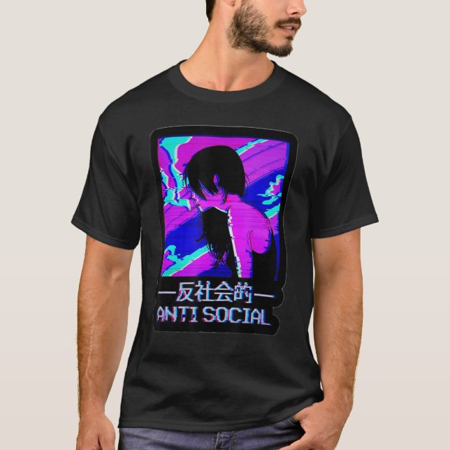 Anti Social Japanese Text Aesthetic Vaporwave  Gif T-Shirt (Front)