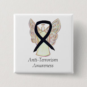 Anti-Terrorism Awareness Black Ribbon Pin Button