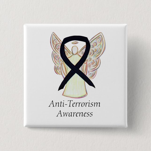 Anti-Terrorism Awareness Black Ribbon Pin Button (Front)