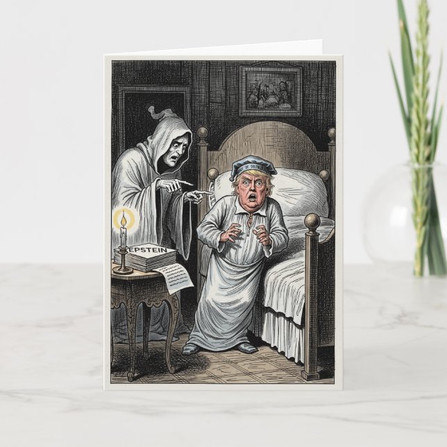 Anti Trump Christmas Carol, Scrooge Epstein Parody Holiday Card (Front)