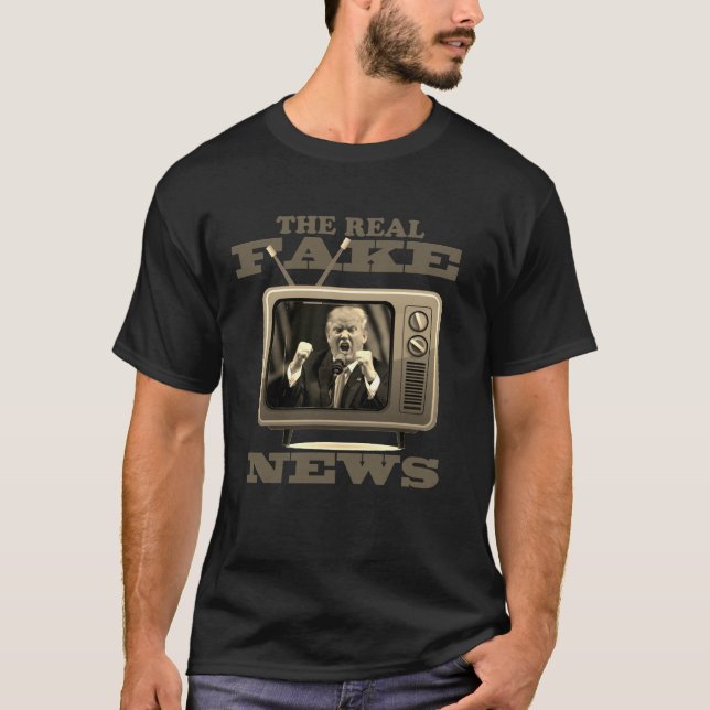 Anti Trump Fake News TV News T-shirt (Front)