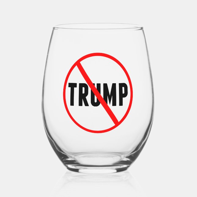 Anti Trump Simple Red Circle X Political Stemless Wine Glass (Front)