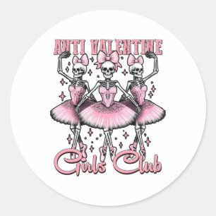 Anti-valentine Girls Club Skeletons In Pink Classic Round Sticker