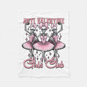 Anti-valentine Girls Club Skeletons In Pink Fleece Blanket