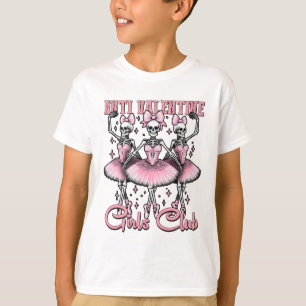 Anti-valentine Girls Club Skeletons In Pink  T-Shirt