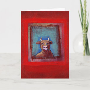 Anti-valentine Mad Cow sad upset emotional art Holiday Card