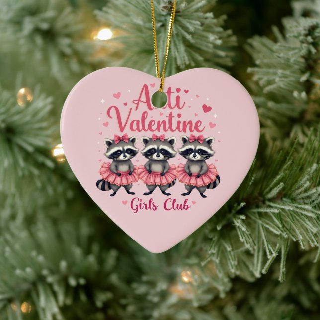Anti Valentine’s Day Funny Racoon Cute Kawaii Ceramic Ornament (Tree)
