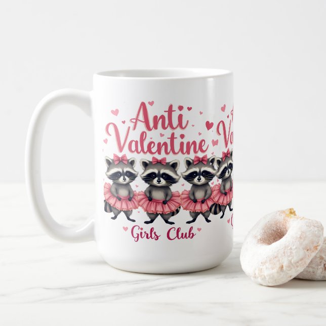 Anti Valentine’s Day Funny Racoon Cute Kawaii Coffee Mug (With Donut)
