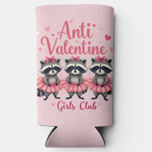 Anti Valentine’s Day Funny Racoon Cute Kawaii Seltzer Can Cooler