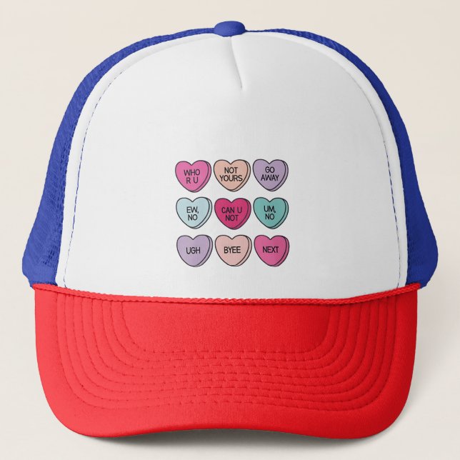 Anti Valentine’s Day Funny Single Awareness  Trucker Hat (Front)