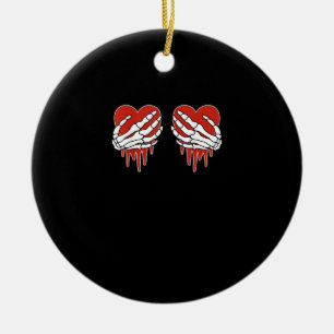 Anti Valentine Skeleton Hands Heart Goth Ceramic Ornament
