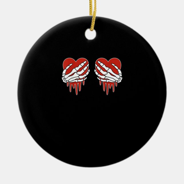 Anti Valentine Skeleton Hands Heart Goth Ceramic Ornament (Front)