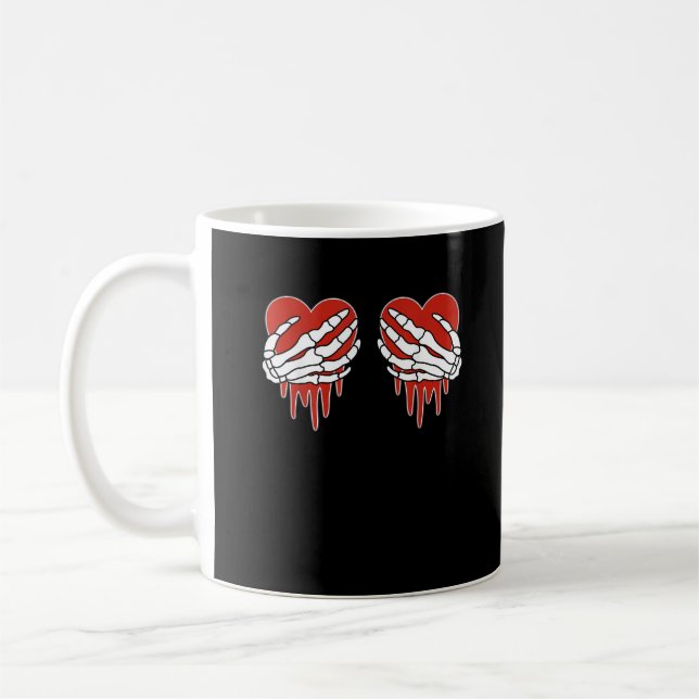 Anti Valentine Skeleton Hands Heart Goth Coffee Mug (Left)