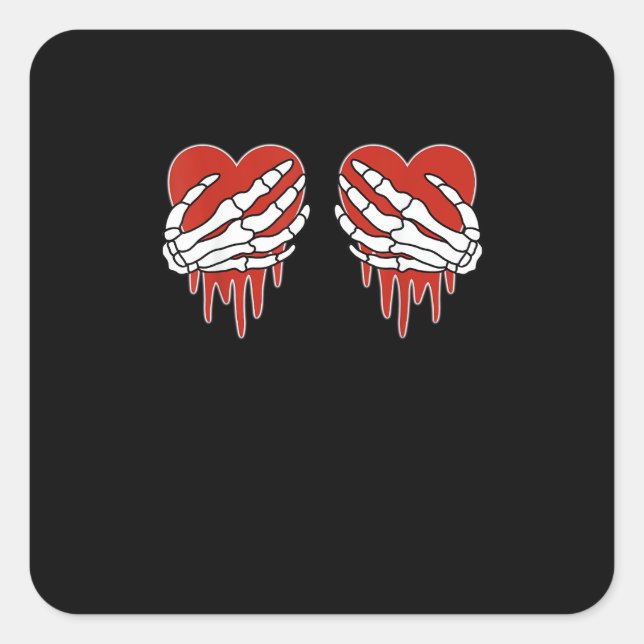 Anti Valentine Skeleton Hands Heart Goth Square Sticker (Front)