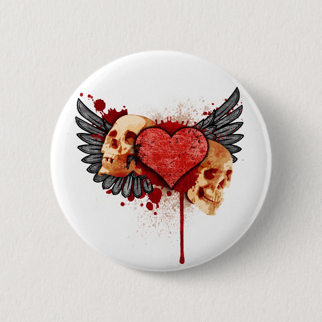 Anti-Valentine Skulls with Wings Button (Front)