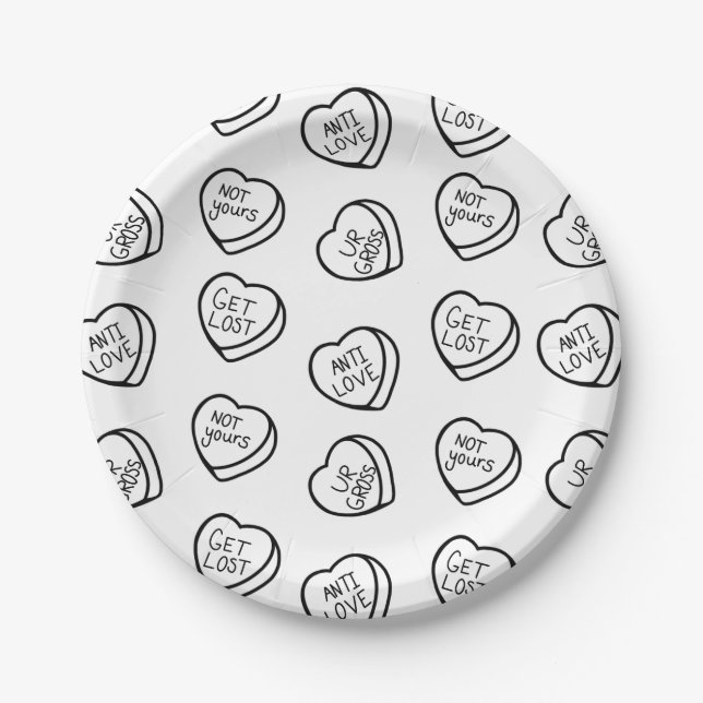 Anti-Valentine's Day Candy Hearts Paper Plate (Front)