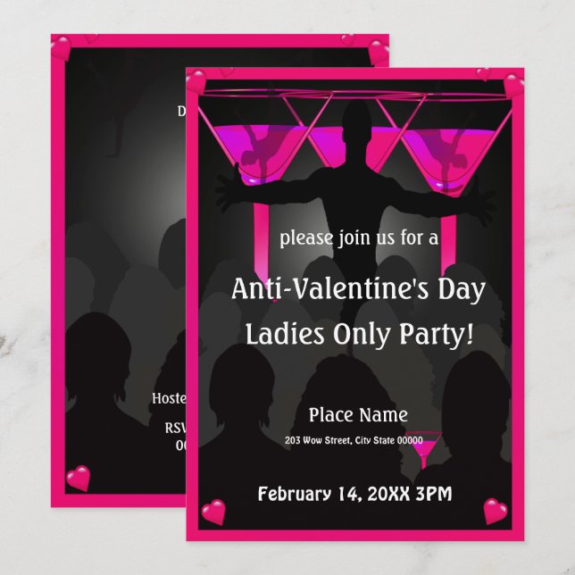 Anti Valentine's Day Ladies Night Party Invitation (Front/Back)