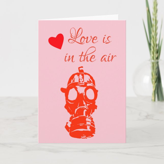 Anti Valentine's day Love Is in the Air Gas Mask Card (Front)
