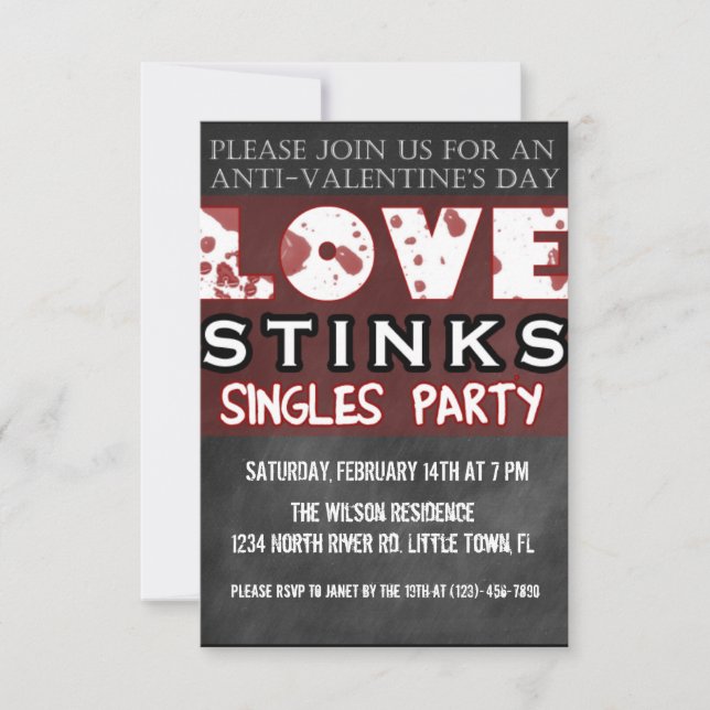 Anti-Valentine's Love Stinks Singles Party Invitation (Front)