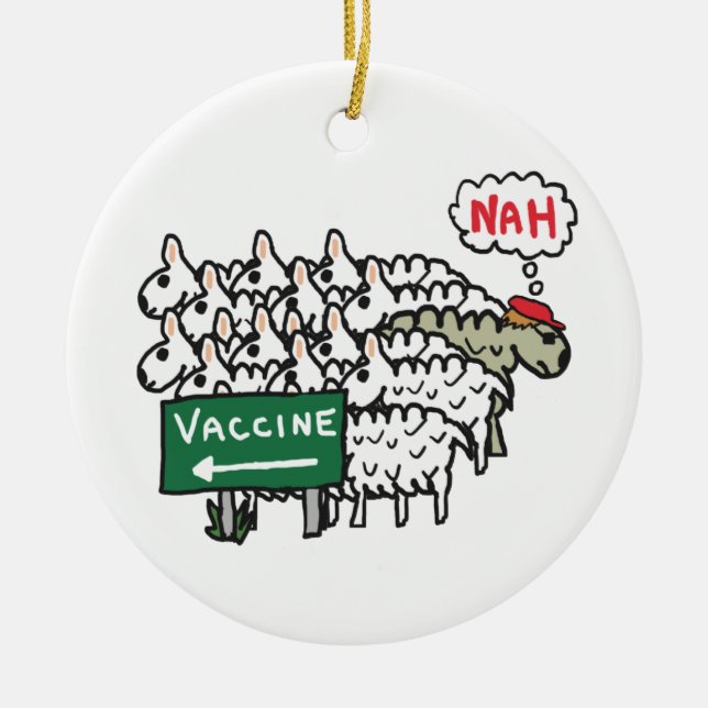 Anti Vax Sheep Vaccination Ceramic Ornament (Front)