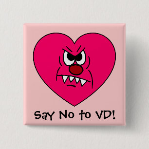 Anti-VD: I hate Valentines Day Angry Heart Face 15 Cm Square Badge