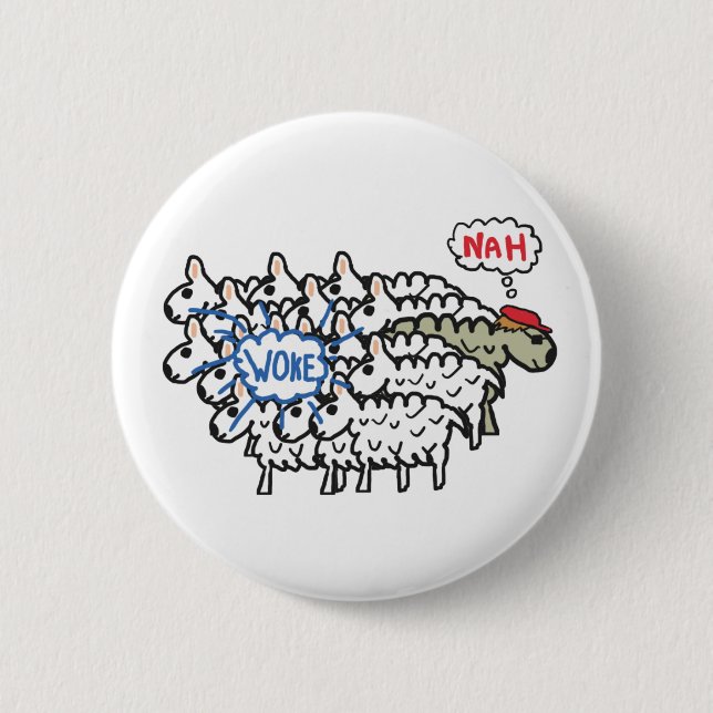 Anti Woke Sheep 6 Cm Round Badge (Front)