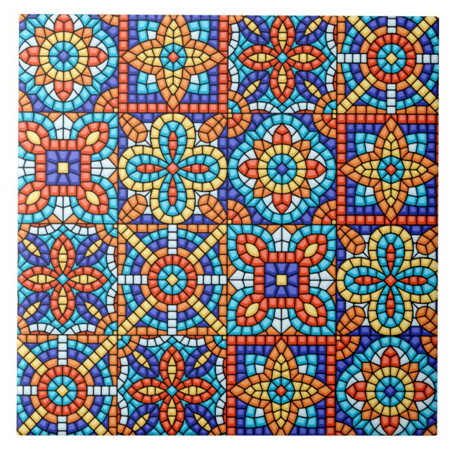 Antient Primitive Mosaic Pattern Ceramic Tile (Front)