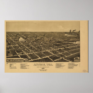 Antigo Wisconsin 1886 Antique Panoramic Map Poster