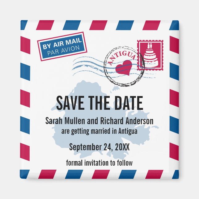 Antigua Air Mail Wedding Save the Date Magnet (Front)