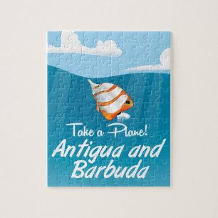 Antigua and Barbuda holiday travel poster cartoon. Jigsaw Puzzle