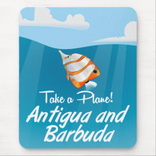 Antigua and Barbuda holiday travel poster cartoon. Mouse Pad