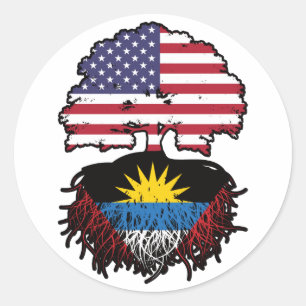 Antigua Antiguan American USA Tree Roots Flag Classic Round Sticker