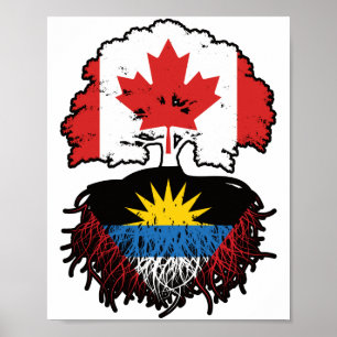 Antigua Antiguan Canadian Canada Tree Roots Flag Poster