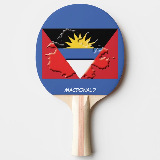 ANTIGUA BARBUDA FLAG & MAP Personalised  BLUE Ping Pong Paddle (Front)