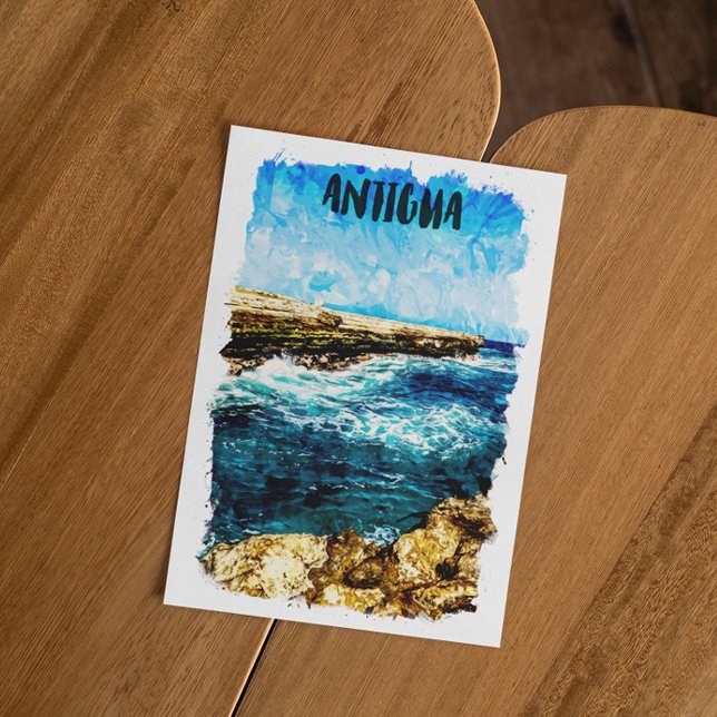 Antigua Caribbean Island Tropical Watercolor Postcard (antigua tropical island postcard)