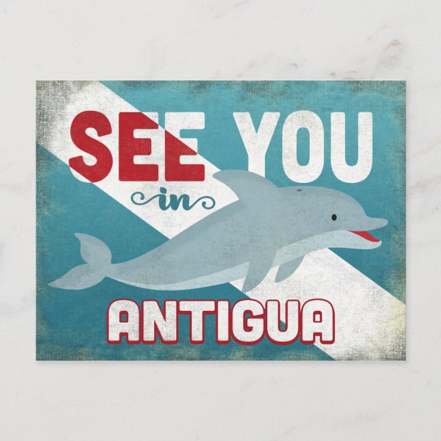 Antigua Dolphin - Retro Vintage Travel Postcard (Front)