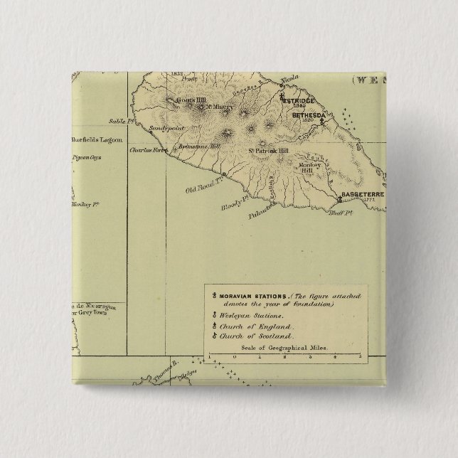 Antigua Lithographed Map 15 Cm Square Badge (Front)