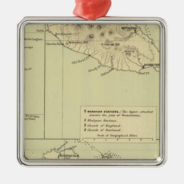 Antigua Lithographed Map Metal Ornament (Front)