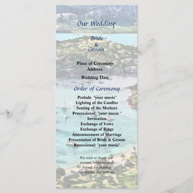 Antigua View Falmouth Harbour Wedding Program (Front)