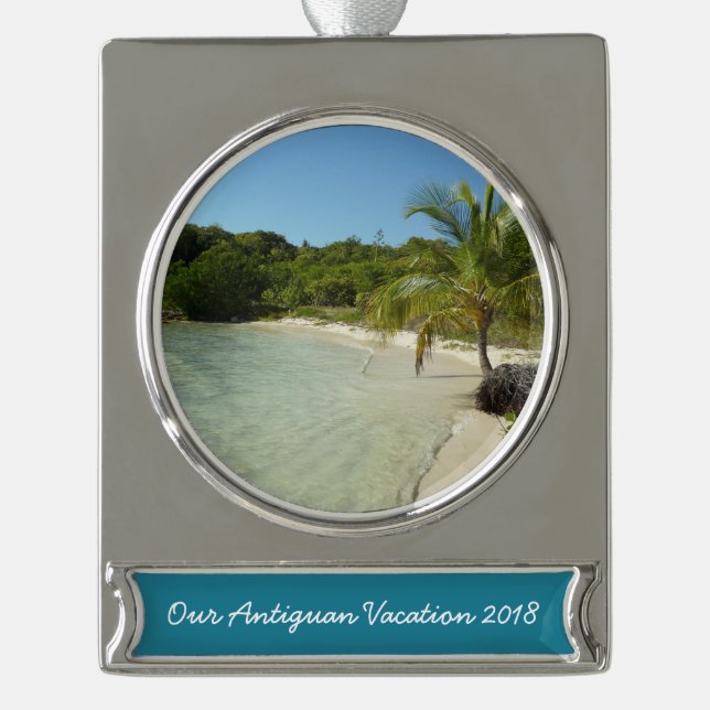 Antiguan Beach Beautiful Tropical Landscape Silver Plated Banner Ornament (Front)
