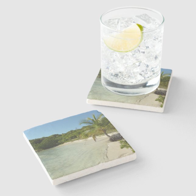 Antiguan Beach Beautiful Tropical Landscape Stone Coaster (Side)