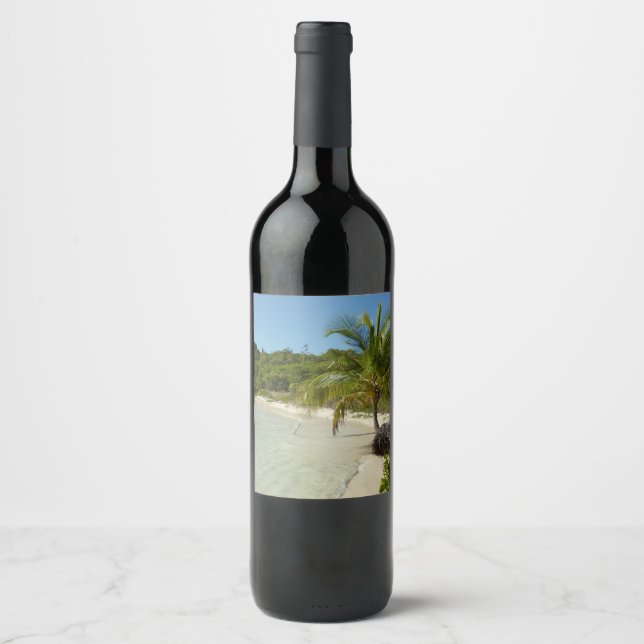 Antiguan Beach Beautiful Tropical Landscape Wine Label (Front)