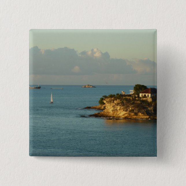 Antiguan Coast Beautiful Island Seascape 15 Cm Square Badge (Front)