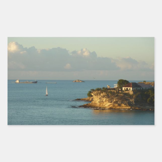 Antiguan Coast Beautiful Island Seascape Rectangular Sticker (Front)