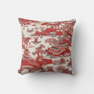 Antik Ming China Blue and Red Chinoiserie Cushion