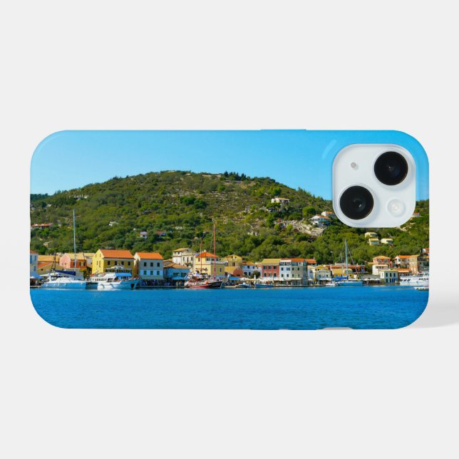 Antipaxos harbor coast iPhone 15 case (Back Horizontal)