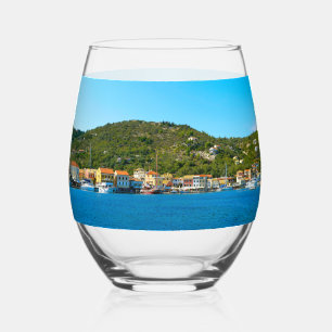 Antipaxos harbour banner stemless wine glass