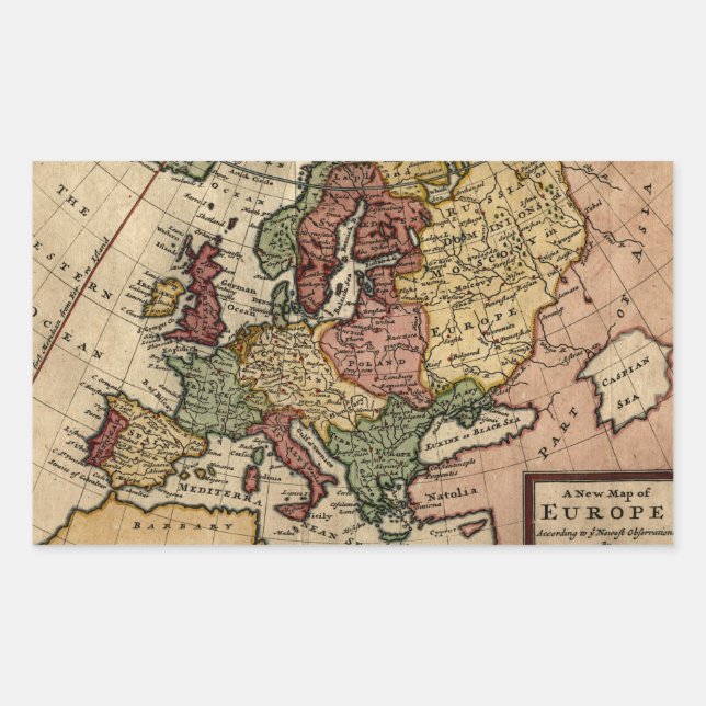 Antiquarian 1721 Map of Europe by Herman Moll Rectangular Sticker (Front)